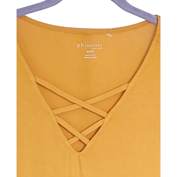 NWT Philosophy XS Softest Lattice Short Sleeve TShirt Top Gold - Picture 2 of 10